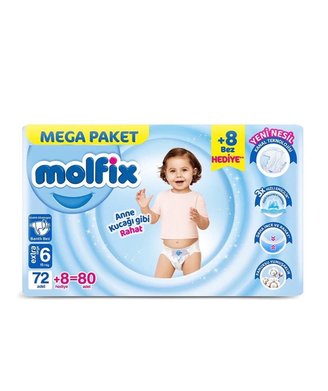 Molfix 6 Numara Mega Paket Bebek Bezi 80 Adet (72+8)